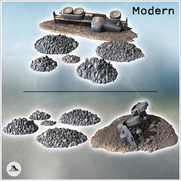 Set of ruins and debris with the carcass of a six-wheeled truck (2) - Modern WW2 WW1 World War Diaroma Wargaming RPG Mini Hobby image