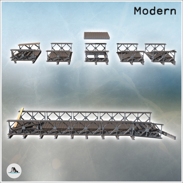 Modular modern metal bridge with wooden plank (intact and damaged versions) (3) - Modern WW2 WW1 World War Diaroma Wargaming RPG Mini Hobby image