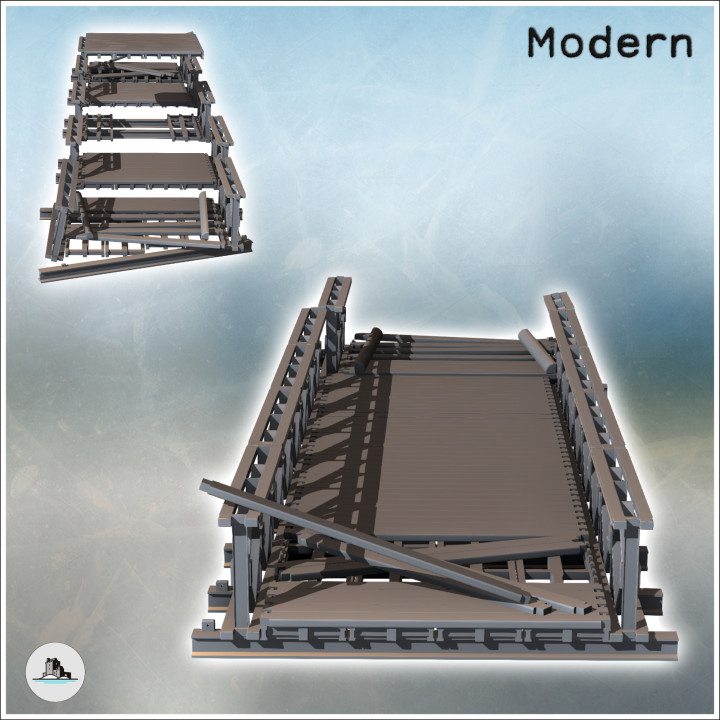 Modular modern metal bridge with wooden plank (intact and damaged versions) (3) - Modern WW2 WW1 World War Diaroma Wargaming RPG Mini Hobby image