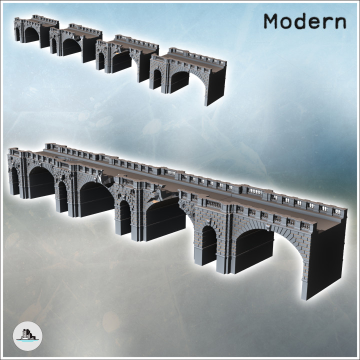 Modern modular brick bridge with multiple pillars and stone railing (7) - Modern WW2 WW1 World War Diaroma Wargaming RPG Mini Hobby image