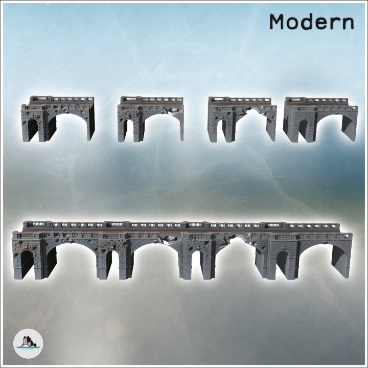 Modern modular brick bridge with multiple pillars and stone railing (7) - Modern WW2 WW1 World War Diaroma Wargaming RPG Mini Hobby image