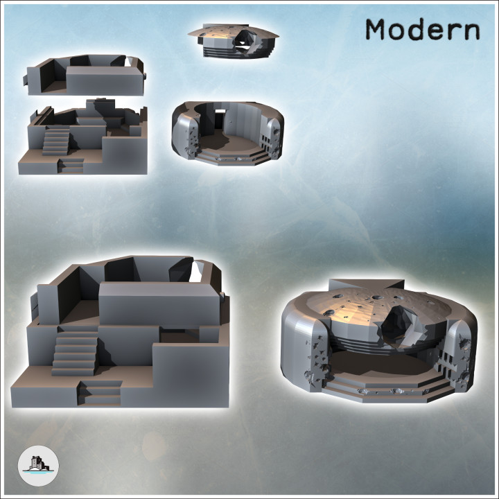 Set of two blockhouse bunkers for heavy weapons and anti-aircraft (5) - Modern WW2 WW1 World War Diaroma Wargaming RPG Mini Hobby