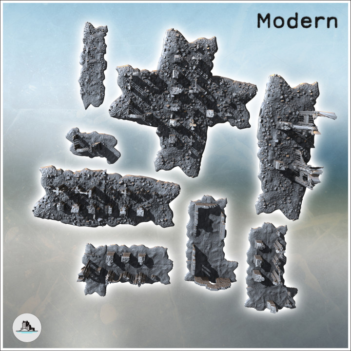 Set of Gothic cathedral ruins with large arches and collapsed wall sections (6) - Modern WW2 WW1 World War Diaroma Wargaming RPG Mini Hobby