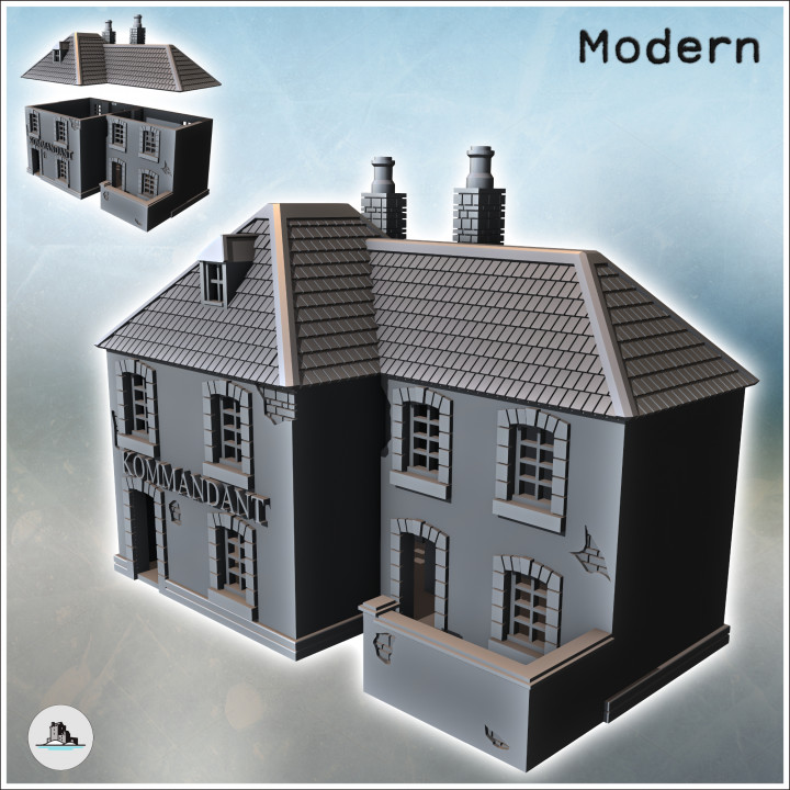 Commander's house with damaged walls, slate roof, and two chimneys (16) - Modern WW2 WW1 World War Diaroma Wargaming RPG Mini Hobby