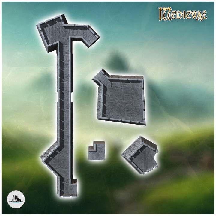 Modular set of stone defensive walls with forts (2) - Medieval Gothic Feudal Old Archaic Saga 28mm 15mm RPG