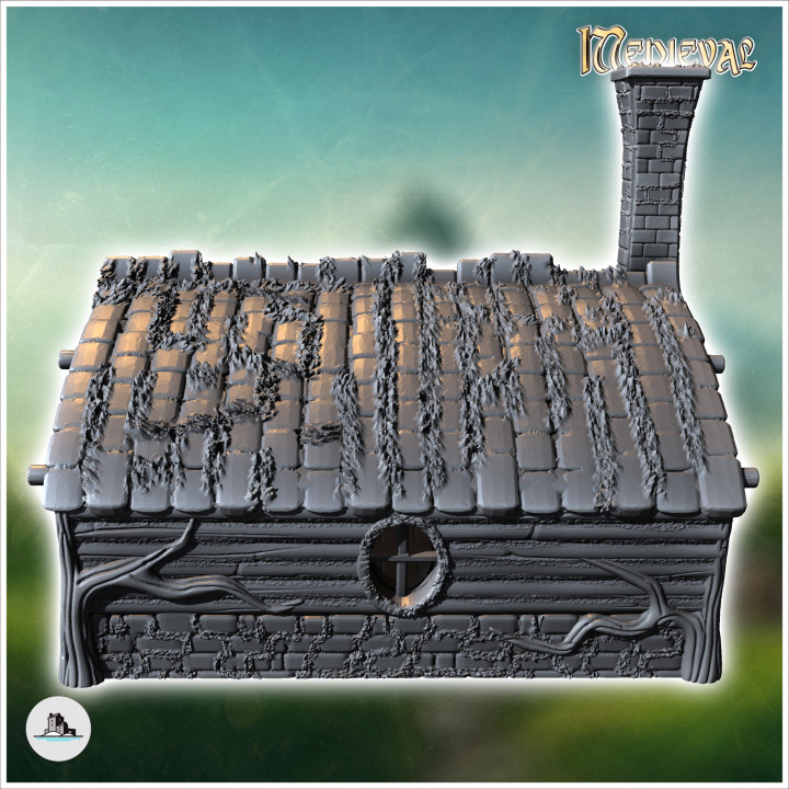 Round-door hobbit house with rounded roof and fireplace (16) - Medieval Fantasy Magic Feudal Old Archaic Saga 28mm 15mm