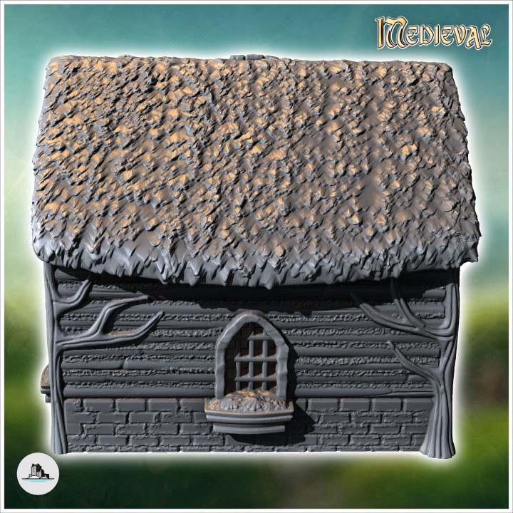 Hobbit house with round door and upstairs window (17) - Medieval Fantasy Magic Feudal Old Archaic Saga 28mm 15mm