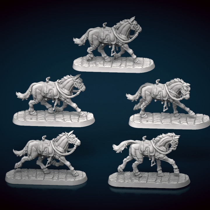 5 War Horses with Saddles image