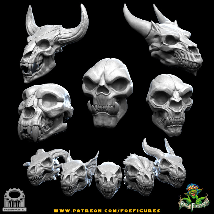Stylized Fantasy Skulls Bundle! 10 Skulls with several variations! image