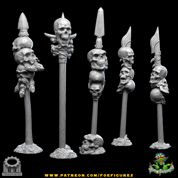 Impaled Skulls on Spears! 5 Versions! Elven, Goblin, and Dwarf Spears!