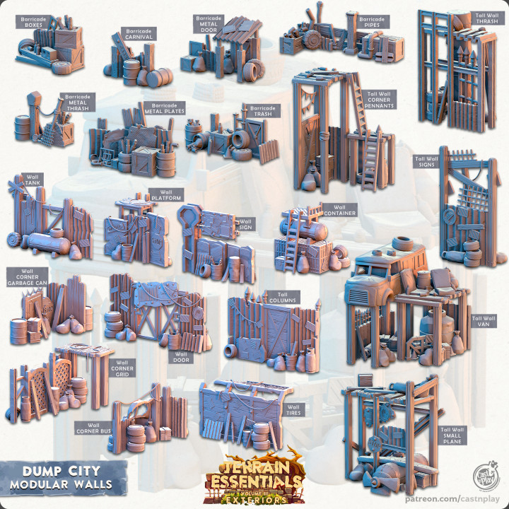 3D Printable Dump City Set (Pre-Supported) - Terrain Essentials | Cast n Play by Cast n Play