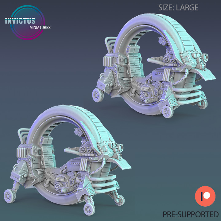 Monocycle Bike / Air Wheels Construct / Hoverbike / Roving Vehicle / Alien Invention / Steampunk Battle Robot / Invasion Army / Cyberpunk / Sci-Fi Encounter image