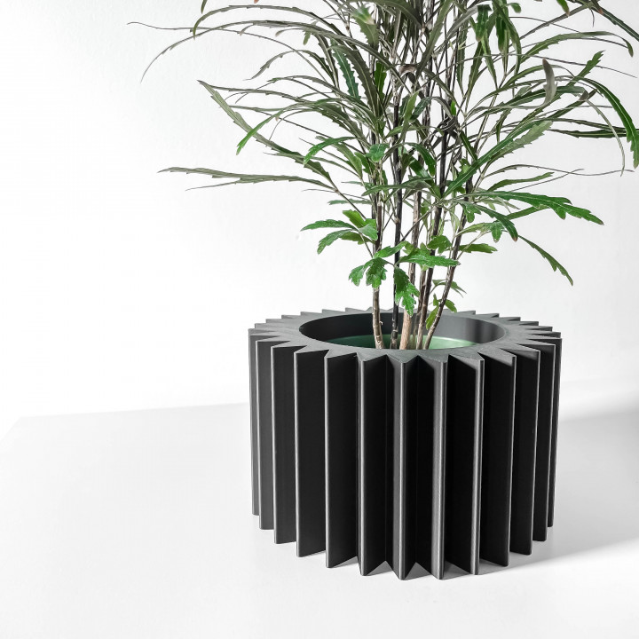 The Tuno Planter Pot with Drainage Tray & Stand: Modern and Unique Home Decor for Plants and Succulents  | STL File image