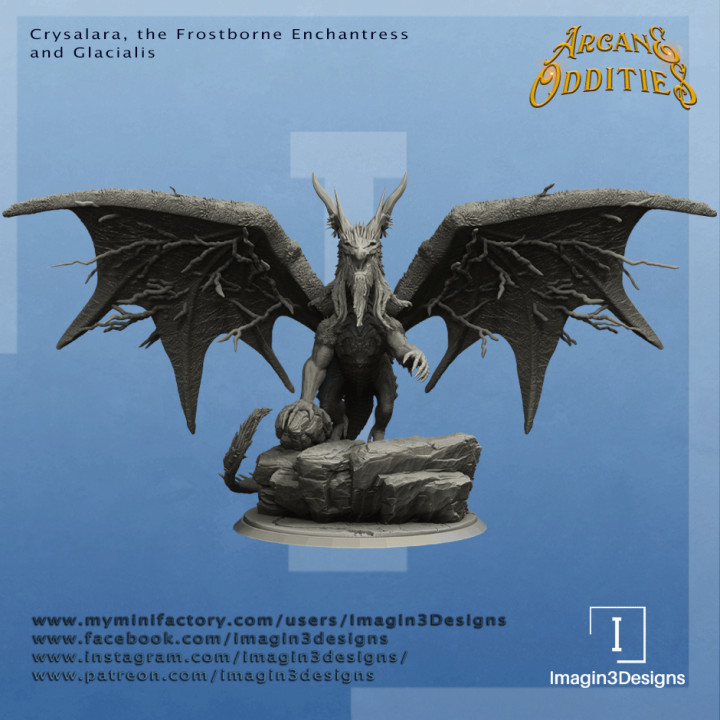 Crysalara the Frostborne Enchantress with Glacialis the Ice Dragon image