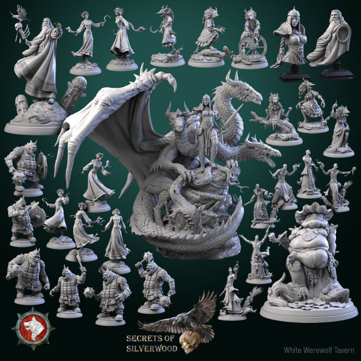Secrets of Silverwood  December Release 29 STL's miniatures pre-supported +  dnd 5e stats block image