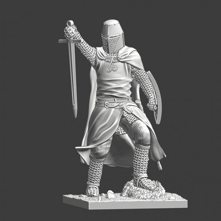 Medieval Crusader Knight praying with sword image