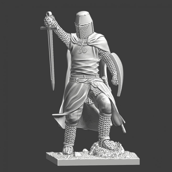 Medieval Crusader Knight praying with sword image