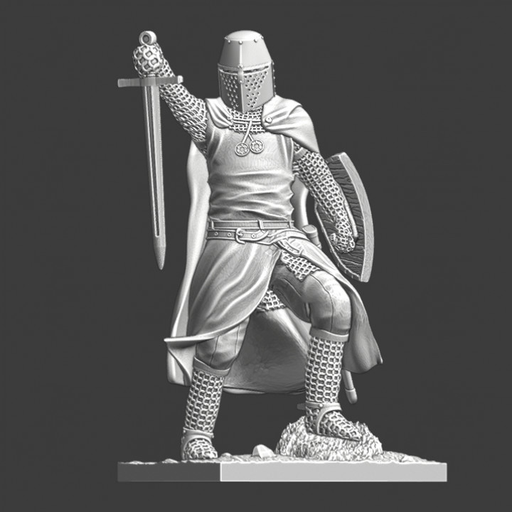 Medieval Crusader Knight praying with sword image