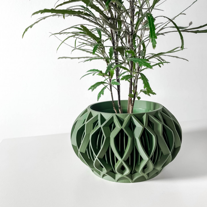 The Octa Planter Pot with Drainage Tray & Stand: Modern and Unique Home Decor for Plants and Succulents  | STL File image