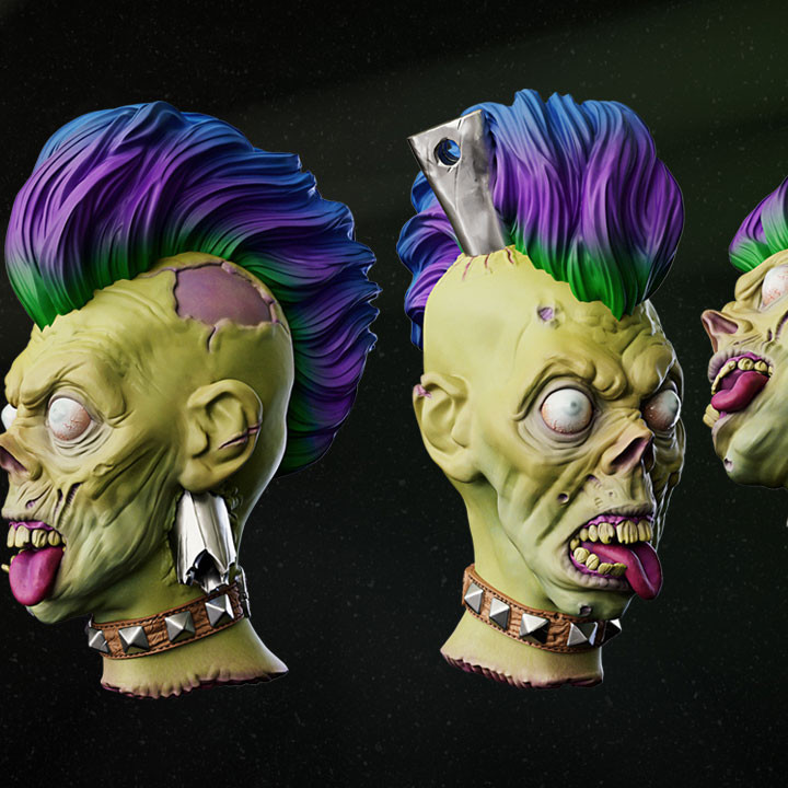 Punk Zombie Head Keychain and Magnets STL 🧟‍♂️🔑 image