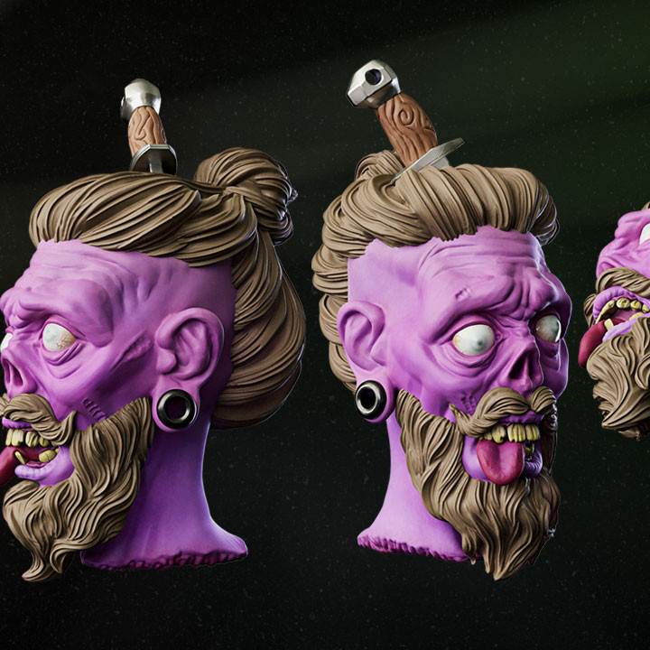 Hipster Zombie Head Keychain and Magnets STL 🧟‍♂️🔑 image