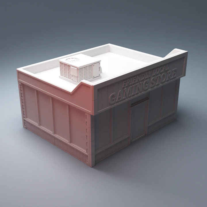 3D Printable Urban Game Store Building 28mm by Corvus Games Terrain