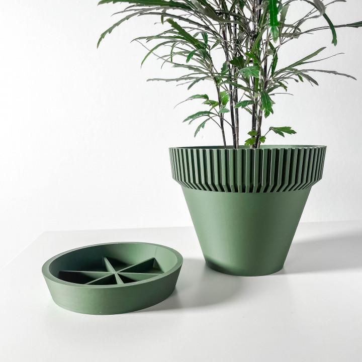 The Nari Planter Pot with Drainage Tray: Modern and Unique Home Decor for Plants and Succulents  | STL File image