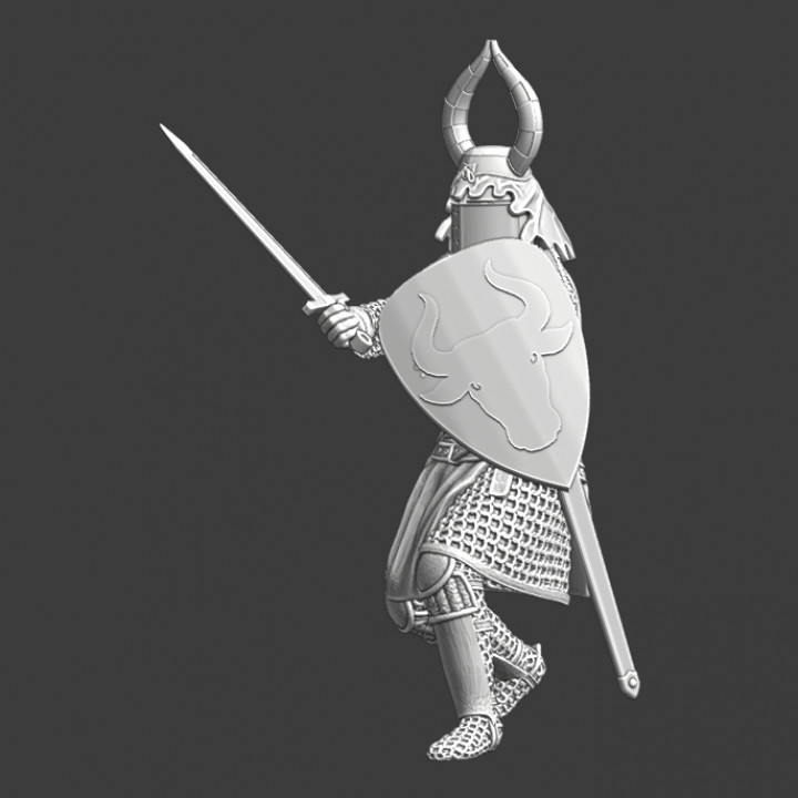 Medieval Knight with crested horned helmet