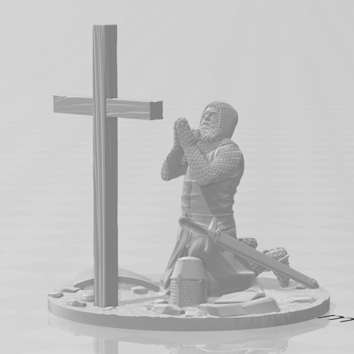 Medieval crusader knight praying image