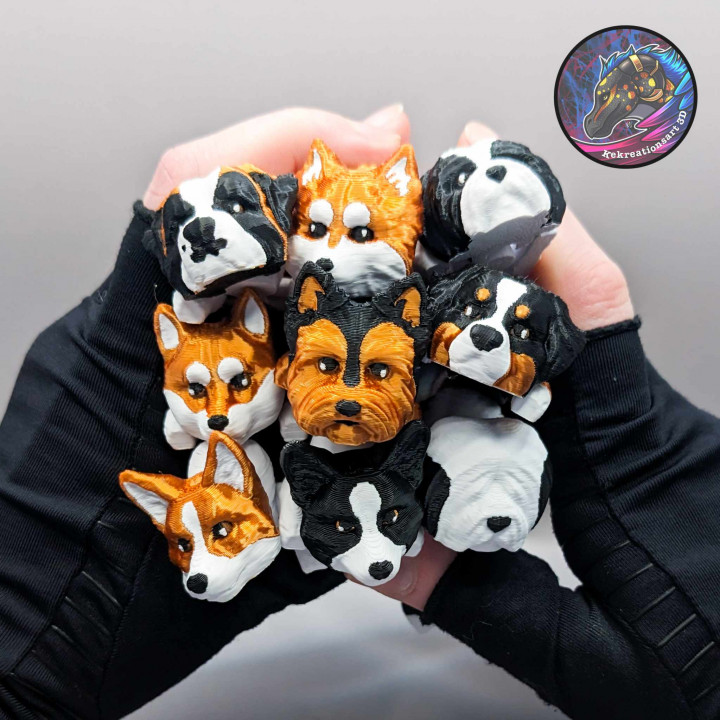 3D Printable Baby Dog Flexi Keychains Batch 2 (Set of 9) by Kirsten M