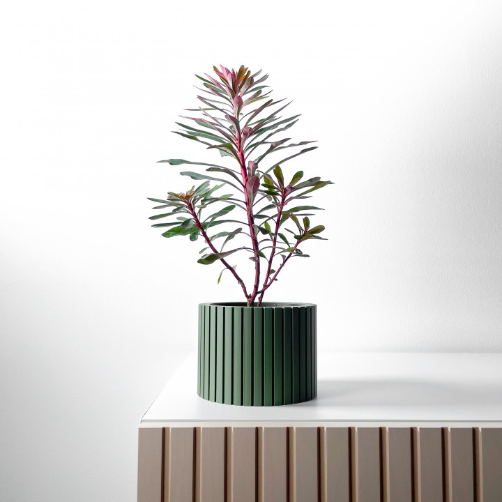 The Zelno Planter Pot with Drainage | Tray & Stand Included | Modern and Unique Home Decor for Plants and Succulents  | STL File image