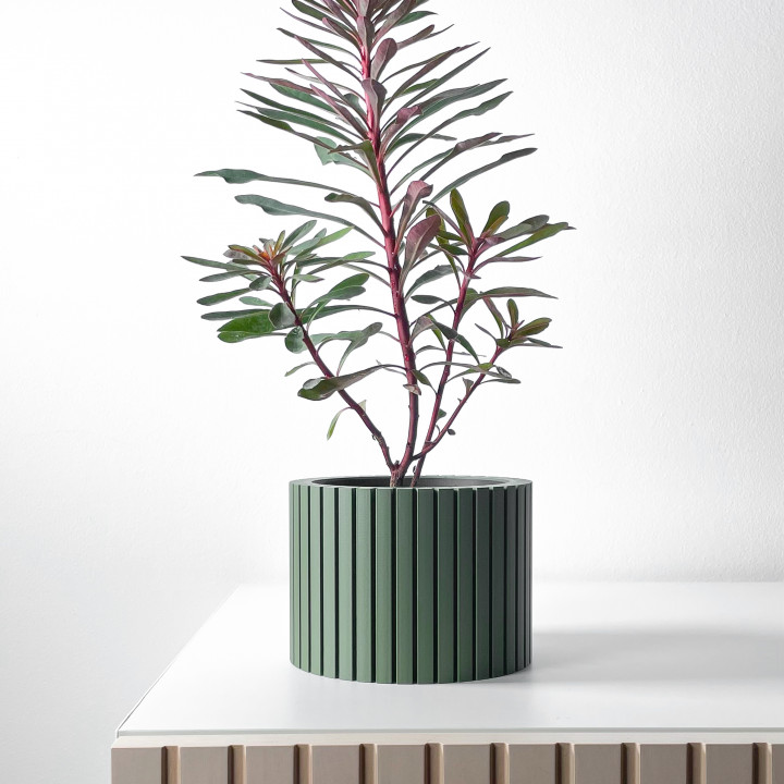 The Zelno Planter Pot with Drainage | Tray & Stand Included | Modern and Unique Home Decor for Plants and Succulents  | STL File image