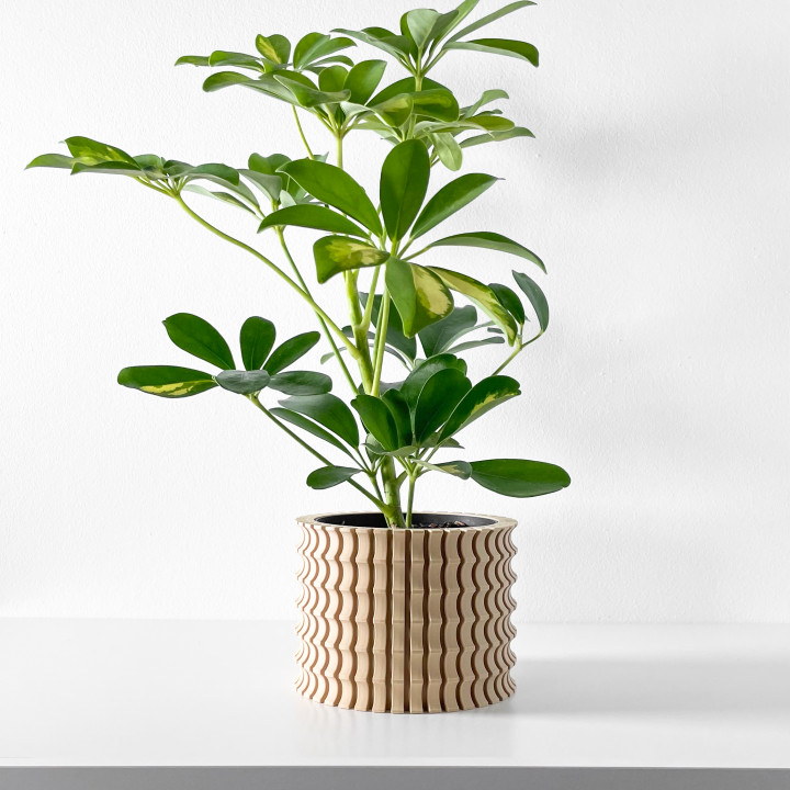 The Tulam Planter Pot with Drainage | Tray & Stand Included | Modern and Unique Home Decor for Plants and Succulents  | STL File image