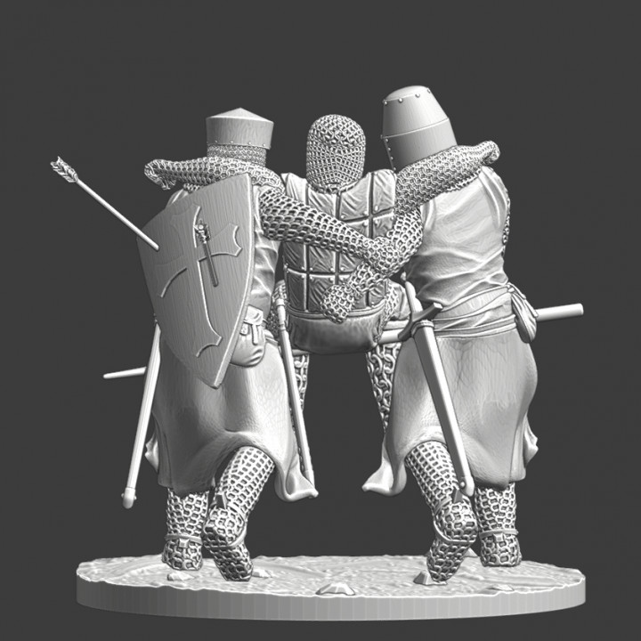 Medieval battlefield evacuation - Wounded knight scene image