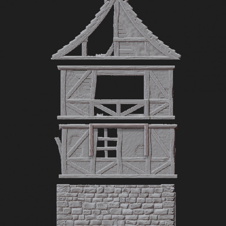 3D Printable Ruined Tudor Style House 1 by Skirmish Tabletop Terrain
