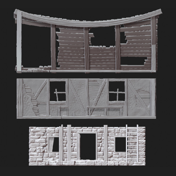 3D Printable Ruined Tudor Style House 4 by Skirmish Tabletop Terrain