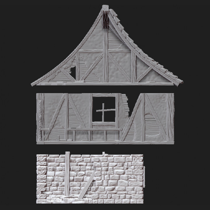 3D Printable Ruined Tudor Style House 4 by Skirmish Tabletop Terrain