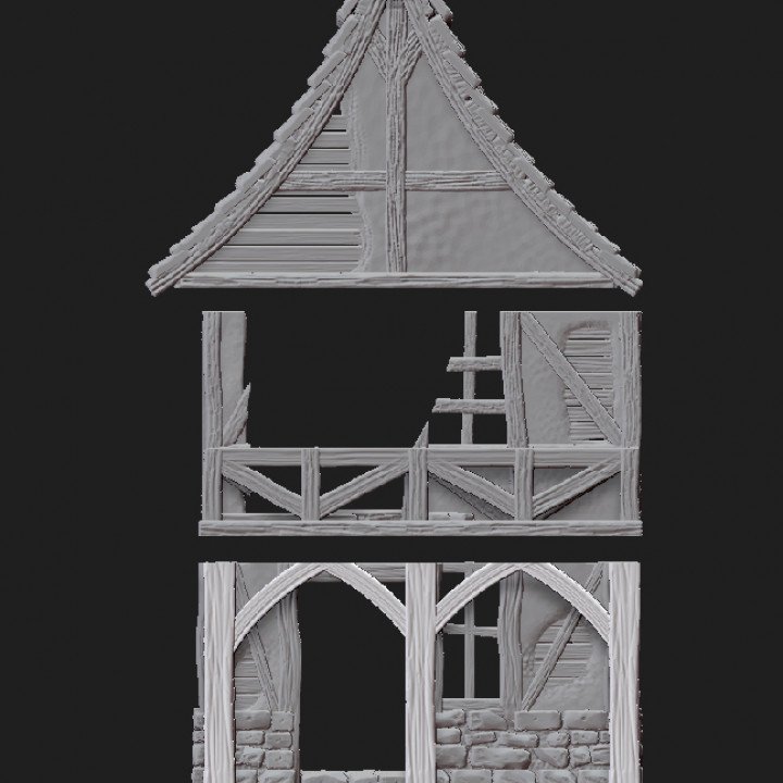 3D Printable Ruined Tudor Style House 5 by Skirmish Tabletop Terrain