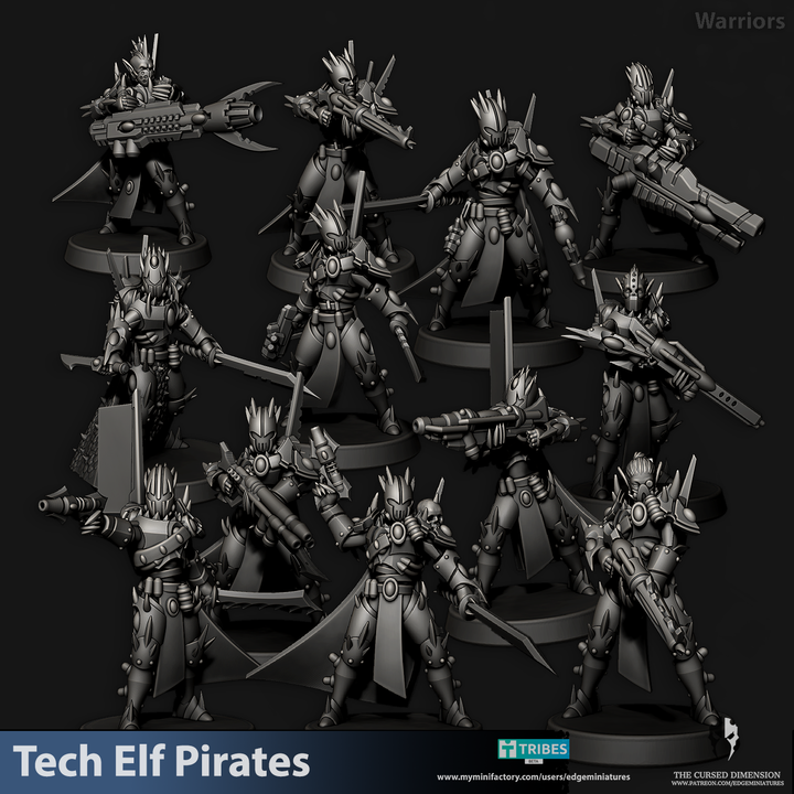 3D Printable Warriors - Tech Pirates - 28mm by Edge Miniatures