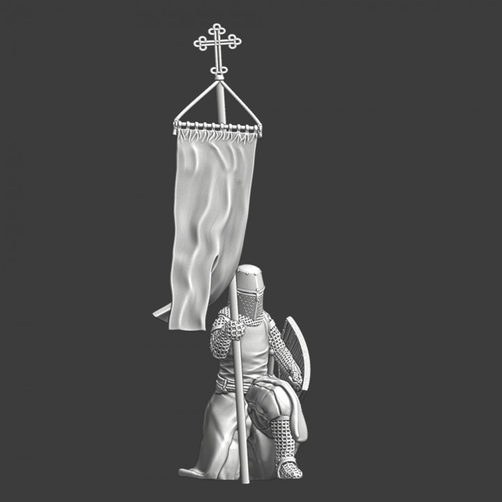 Medieval Knight kneeling with crusader banner image
