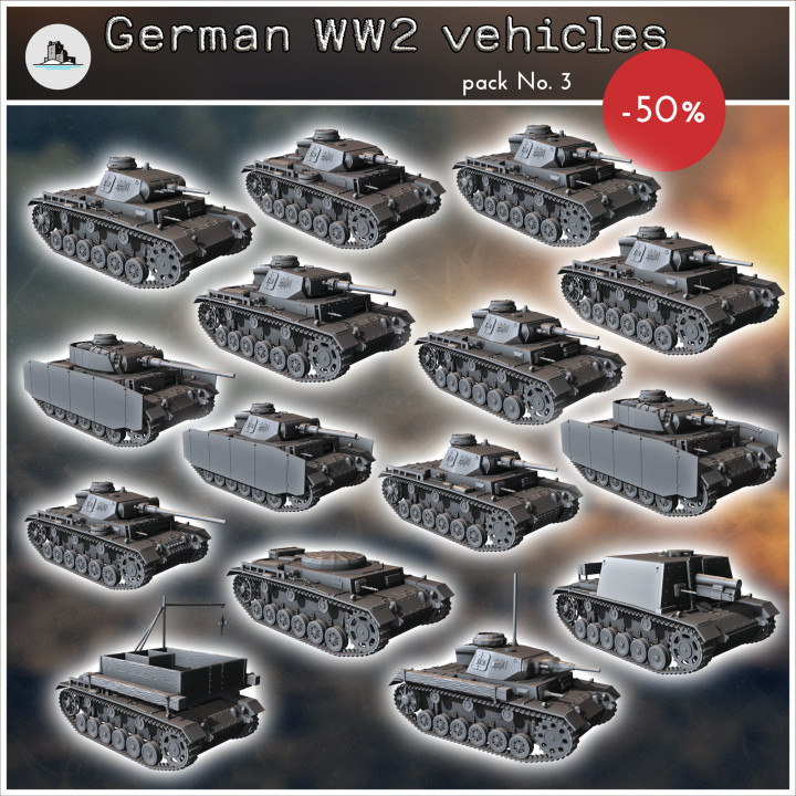 German WW2 vehicles pack No. 3 (Panzer III and variants) - Germany Eastern Western Front Normandy Stalingrad Berlin Bulge WWII image