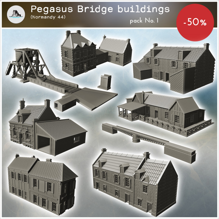 Pegasus Bridge buildings (Normandy 44) pack No. 1 - World War Two Second WWII Bocage D-Day Operation Overlord Western US