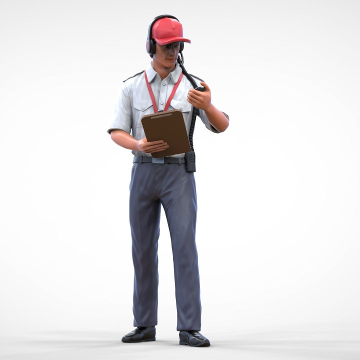 Race manager or pit member with stopwatch and clipboard 3D print model image