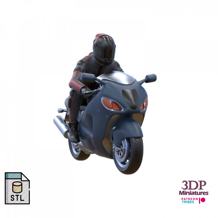 Motor rider and motorcycle 3D print model