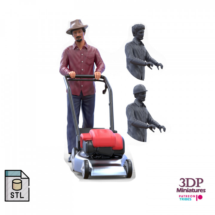 Guy with Lawnmower gardener or construction worker 3D print model