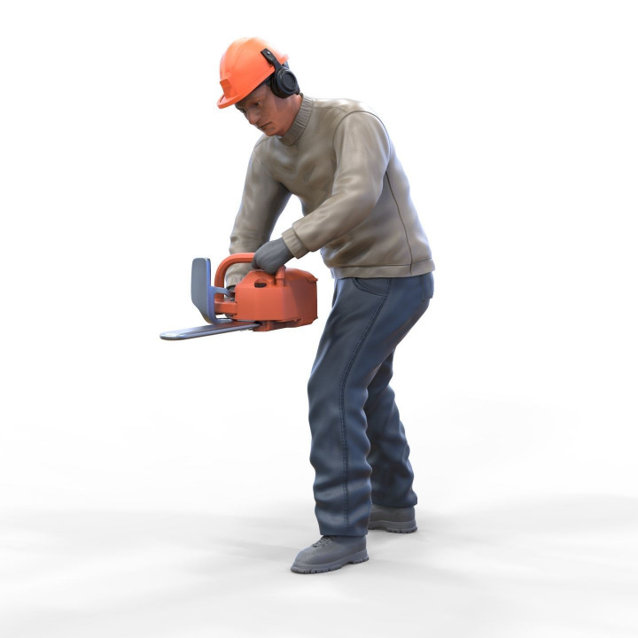 A person with a chainsaw 3D print model image
