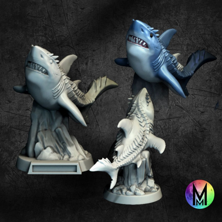 Sharks Set - Set of three Glacier Sharks and 5e Stat blocks ( three shark models ) image