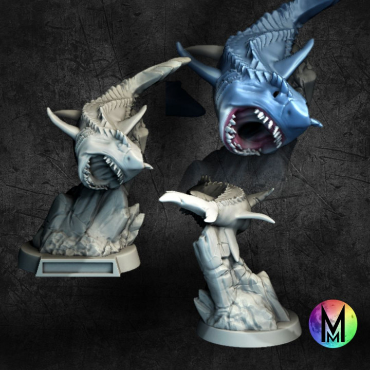 Sharks Set - Set of three Glacier Sharks and 5e Stat blocks ( three shark models ) image