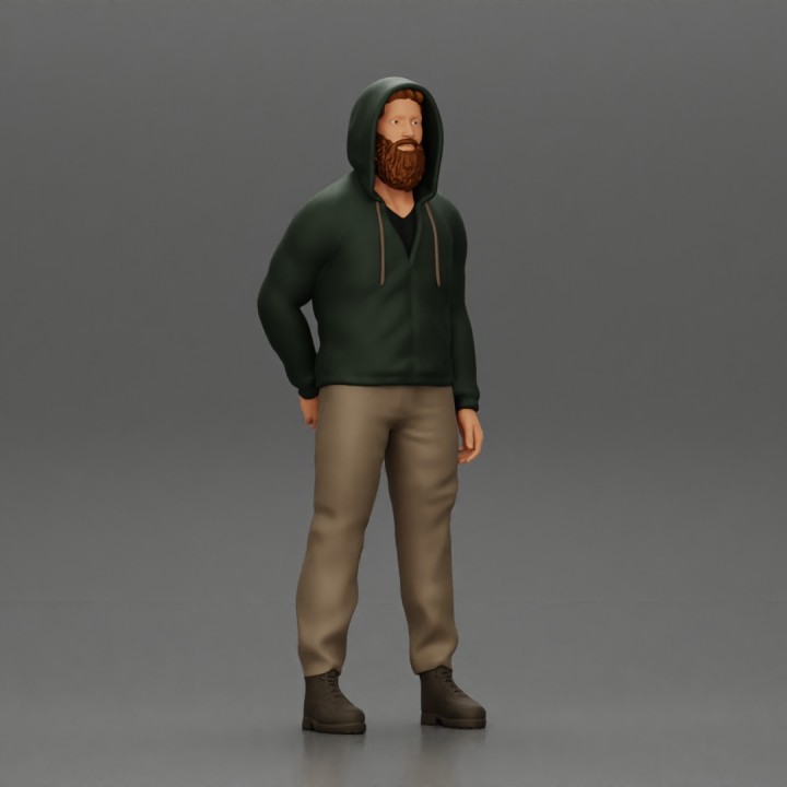 bearded man stands confidently, adorned in a stylish hoodie image