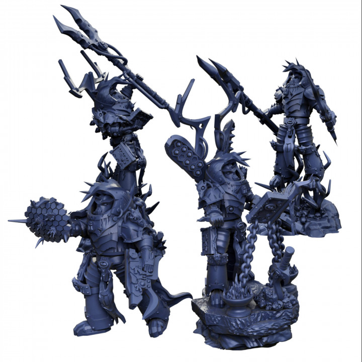 Sci Fi Sorcerer Lords in heavy armor with varied weapons, poses and bodies (Beetle Themed All Is Dust Proxy)